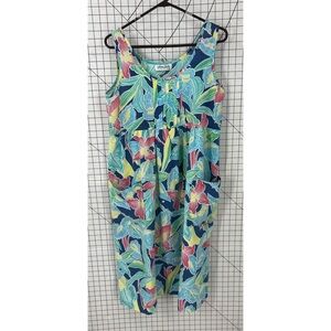 Anne Leslie vintage tropical leaf and floral print high waist midi house dress M